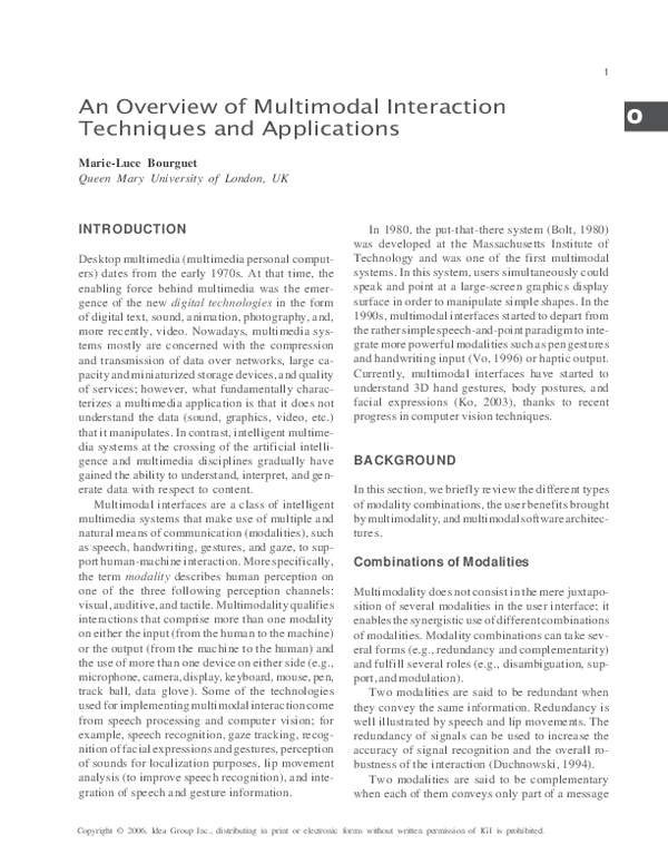 (PDF) O An Overview of Multimodal Interaction Techniques and Applications