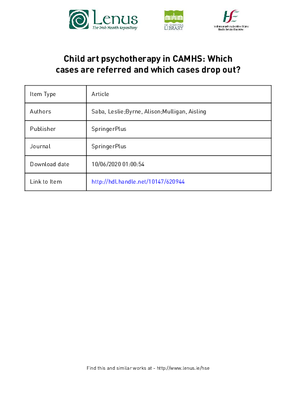 (PDF) Child art psychotherapy in CAMHS: Which cases are referred and ...