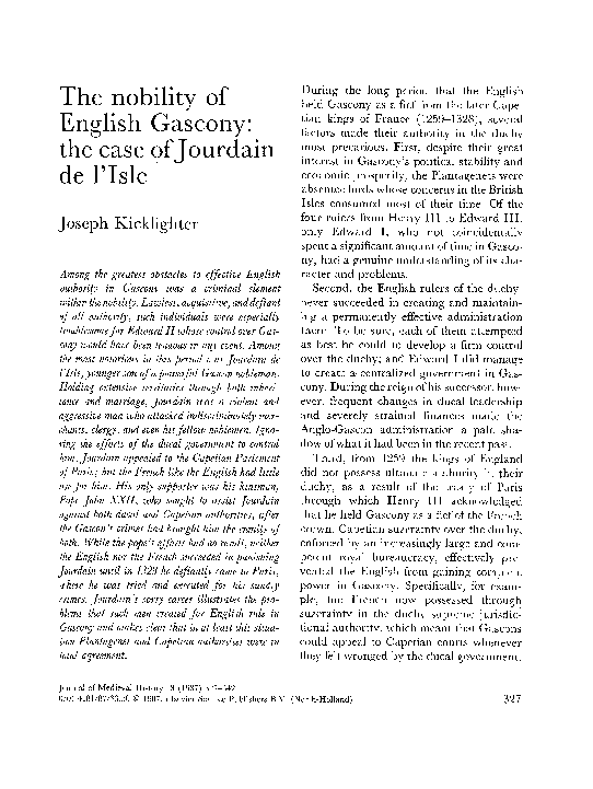 (PDF) The nobility of English Gascony the case of Jourdain de l'Isle