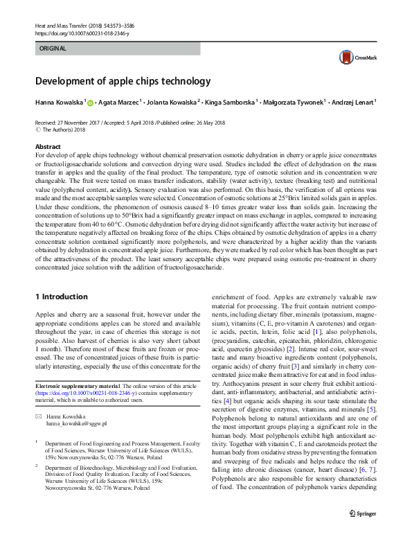(PDF) Development of apple chips technology