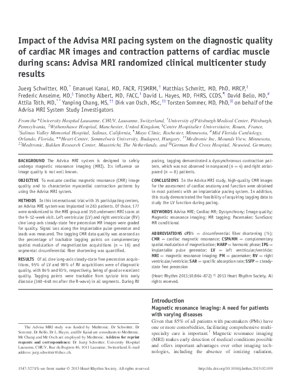 (PDF) Impact of the Advisa MRI pacing system on the diagnostic quality ...