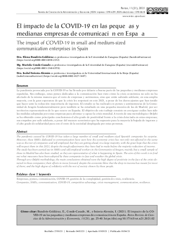 (PDF) El impacto de la COVID-19 en las pequeñas y medianas empresas de ...