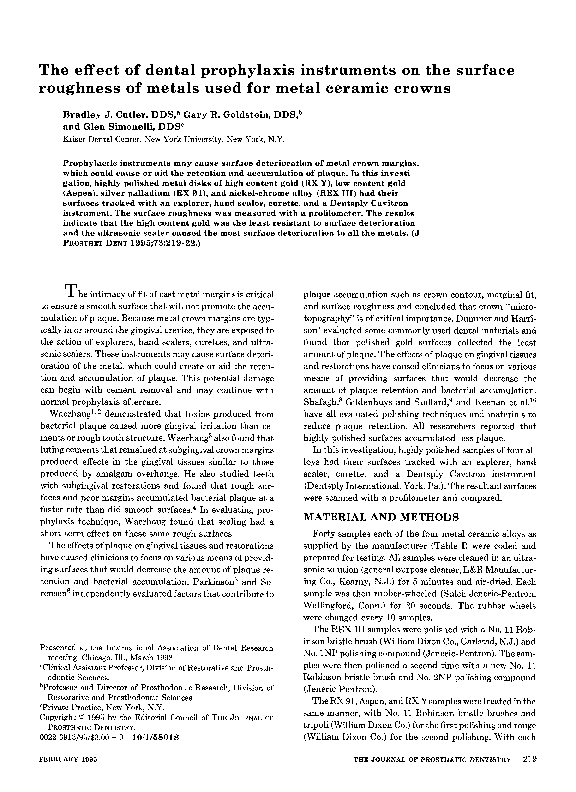 (PDF) The effect of dental prophylaxis instruments on the surface ...