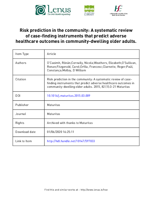 (PDF) Risk prediction in the community: A systematic review of case ...