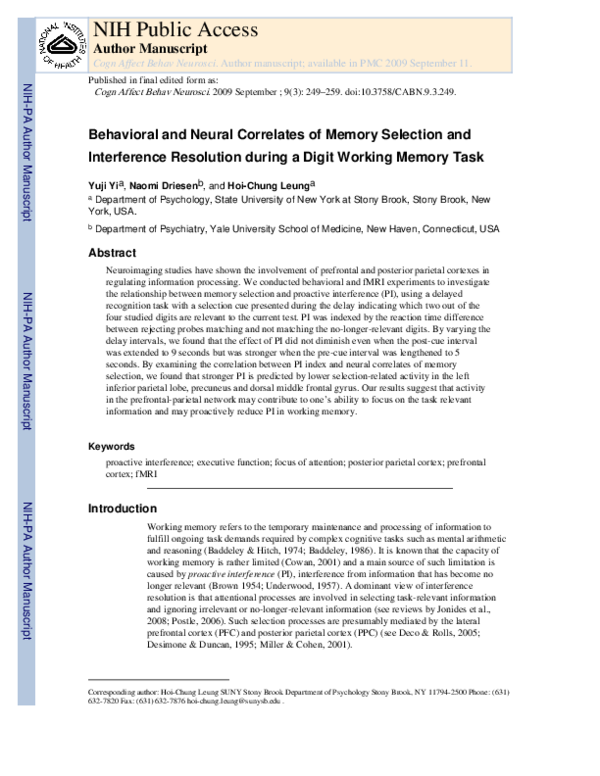 (PDF) Behavioral and neural correlates of memory selection and ...