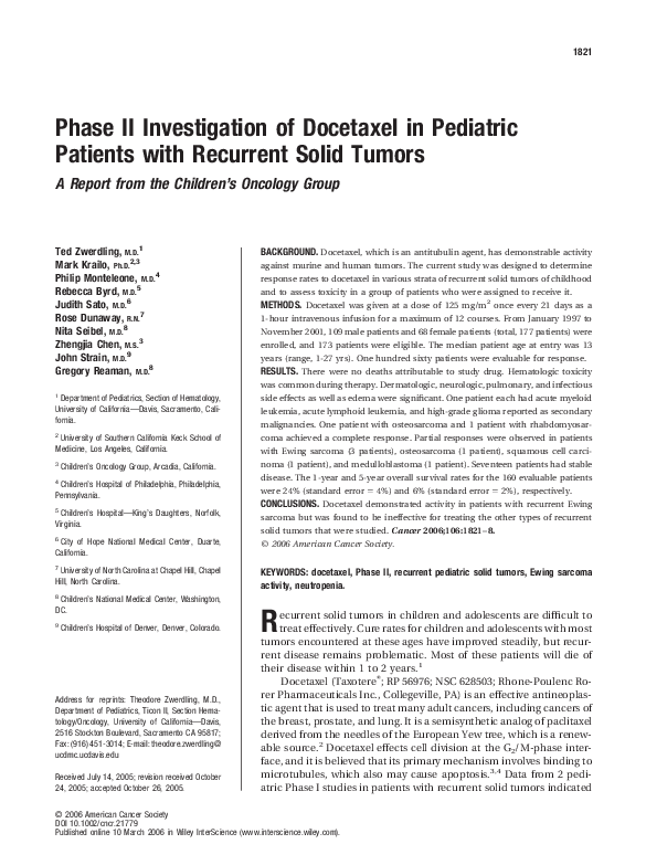(PDF) Phase II investigation of docetaxel in pediatric patients with ...
