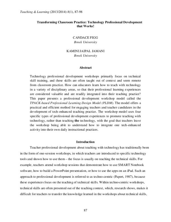 (PDF) Transforming Classroom Practice: Technology Professional ...