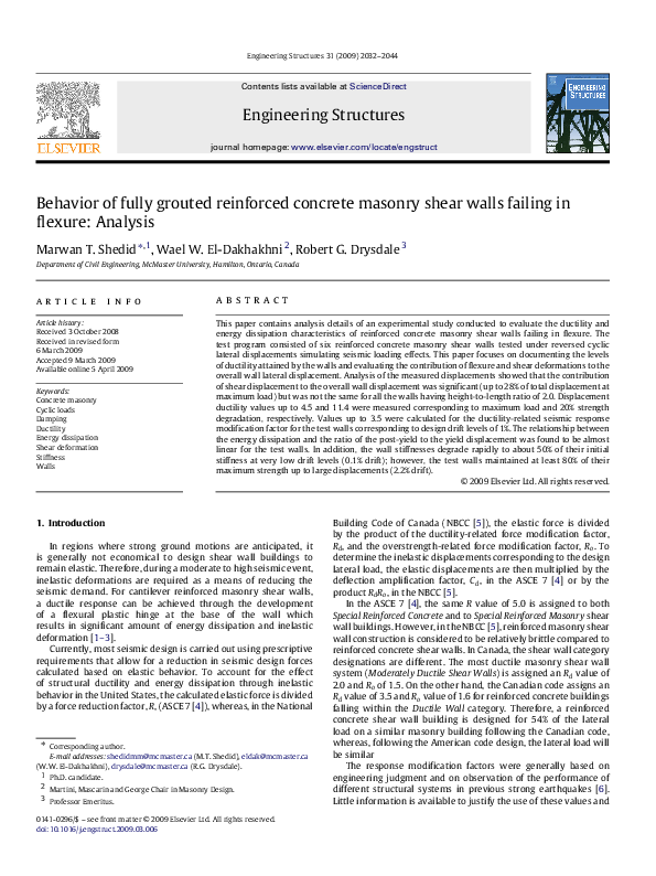(PDF) Behavior of fully grouted reinforced concrete masonry shear walls ...