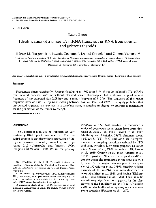 (PDF) Identification of a minor Tg mRNA transcript in RNA from normal ...