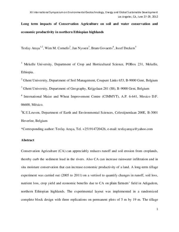 (PDF) Long term impacts of Conservation Agriculture on soil and water ...