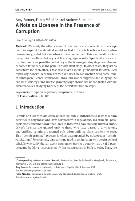 (PDF) A Note on Licenses in the Presence of Corruption