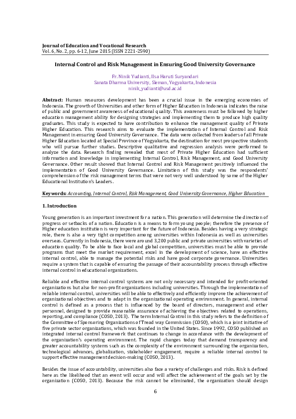 (PDF) Internal Control and Risk Management in Ensuring Good University ...