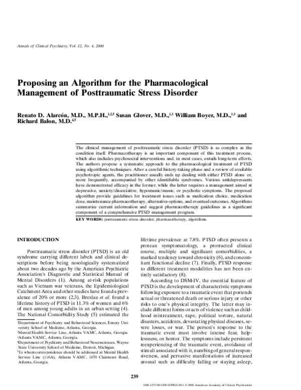 (PDF) Proposing an Algorithm for the Pharmacological Management of ...