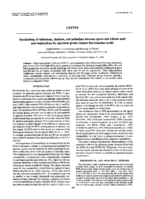 (PDF) Partitioning of ruthenium, rhodium, and palladium between spinel ...