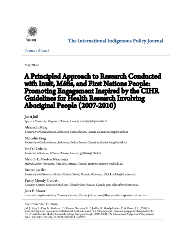 (PDF) A Principled Approach to Research Conducted with Inuit, Métis ...