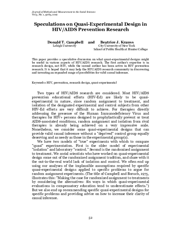(PDF) Introduction to Speculations on Quasi-Experimental Design in HIV ...