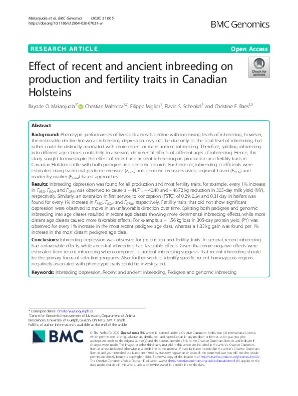 (PDF) Effect of recent and ancient inbreeding on production and ...