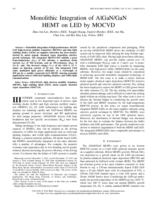 (PDF) Monolithic Integration of AlGaN/GaN HEMT on LED by MOCVD