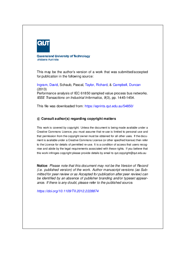 (PDF) Performance Analysis of IEC 61850 Sampled Value Process Bus Networks