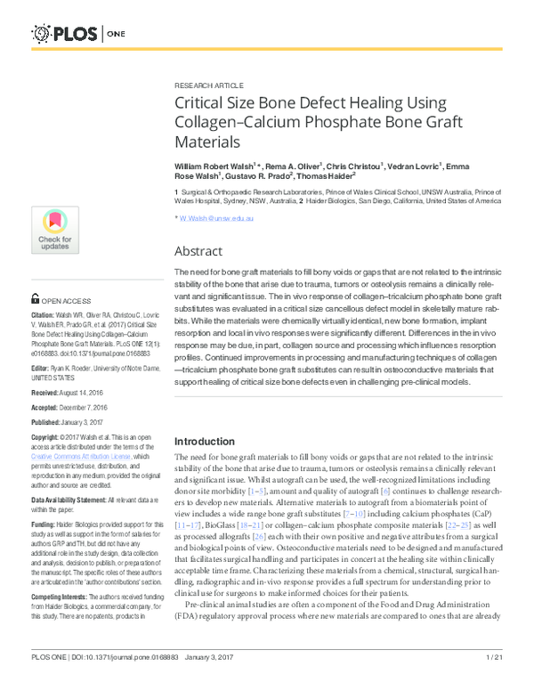 (PDF) Critical Size Bone Defect Healing Using Collagen-Calcium ...