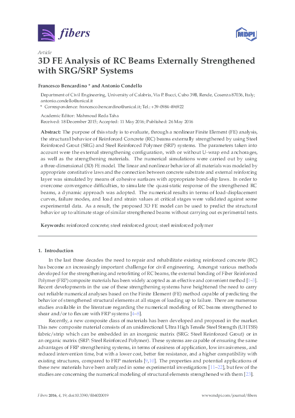 (PDF) 3D FE Analysis of RC Beams Externally Strengthened with SRG/SRP ...