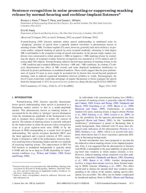 (PDF) Sentence recognition in noise promoting or suppressing masking ...