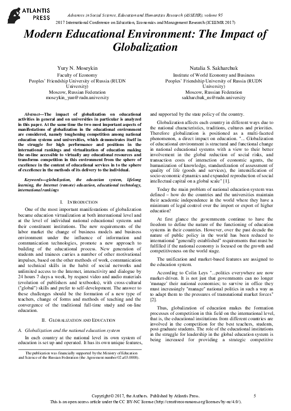 (PDF) Modern Educational Environment: The Impact of Globalization