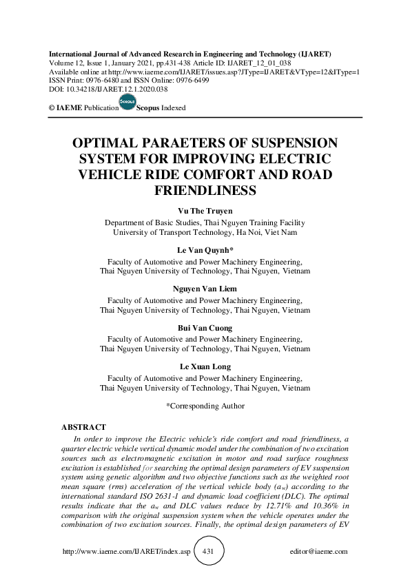 (PDF) OPTIMAL PARAETERS OF SUSPENSION SYSTEM FOR IMPROVING ELECTRIC ...