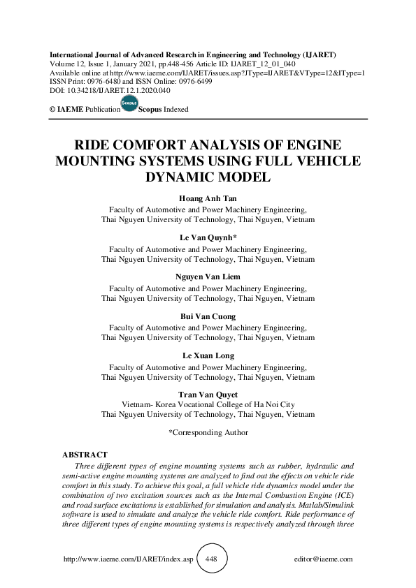(PDF) RIDE COMFORT ANALYSIS OF ENGINE MOUNTING SYSTEMS USING FULL ...
