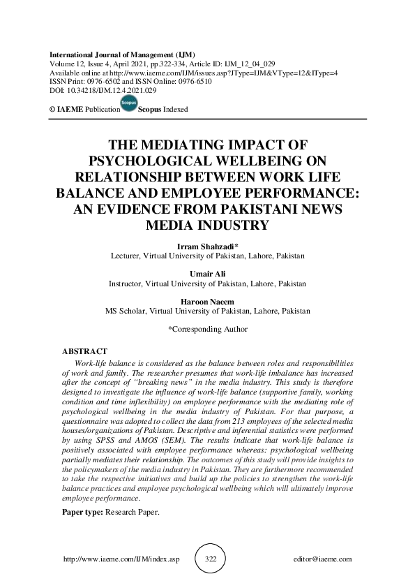 (PDF) THE MEDIATING IMPACT OF PSYCHOLOGICAL WELLBEING ON RELATIONSHIP ...