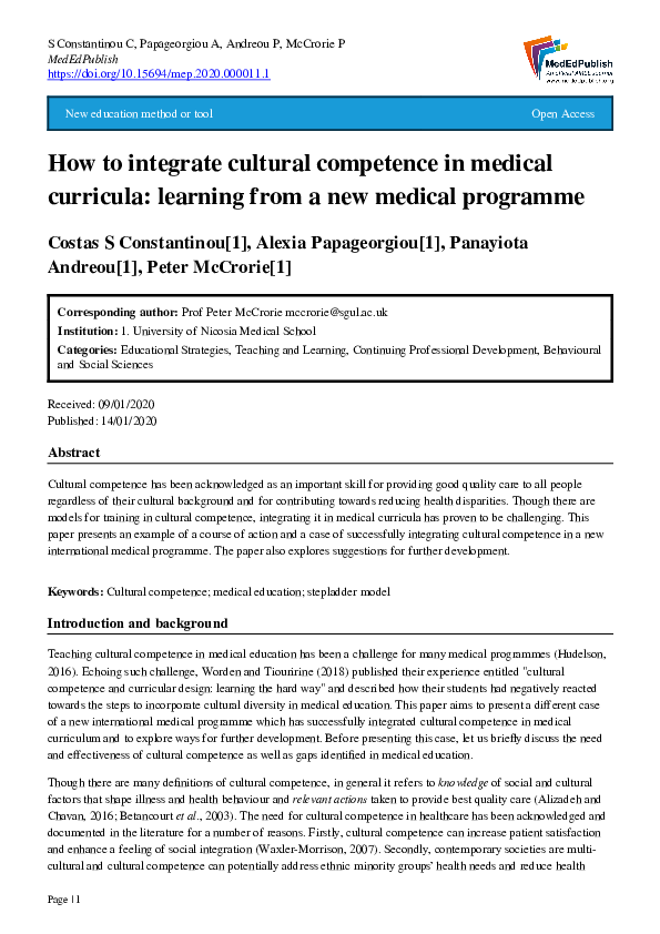 (PDF) How to integrate cultural competence in medical curricula ...