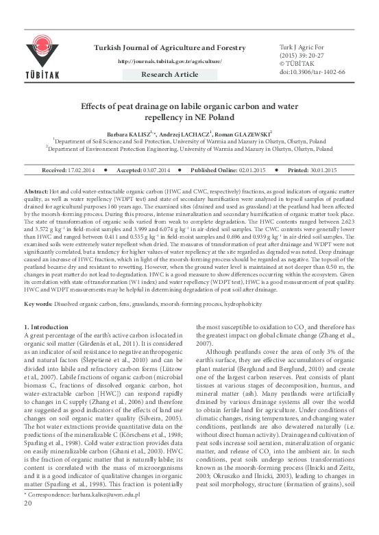(PDF) Effects of peat drainage on labile organic carbon and water ...