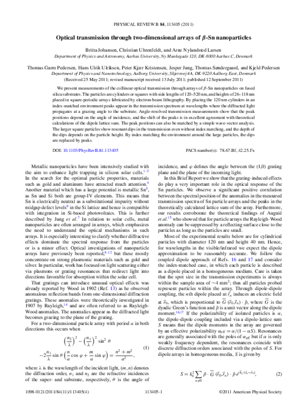 (PDF) Optical transmission through two-dimensional arrays of β-Sn ...