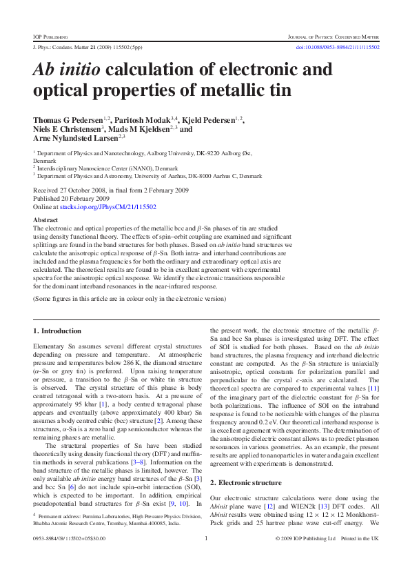 (PDF) Ab initio calculation of electronic and optical properties of ...