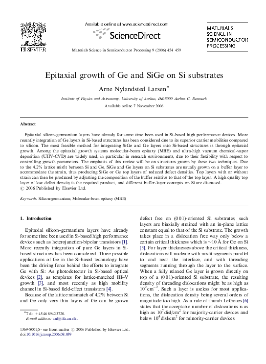 (PDF) Epitaxial growth of Ge and SiGe on Si substrates
