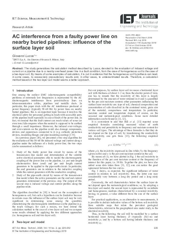 (PDF) Ac Interference from a Faulty Power Line on Nearby Buried ...