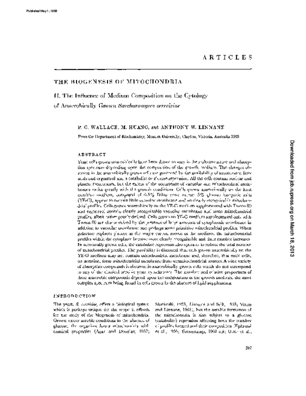 (PDF) Biogenesis of mitochondria