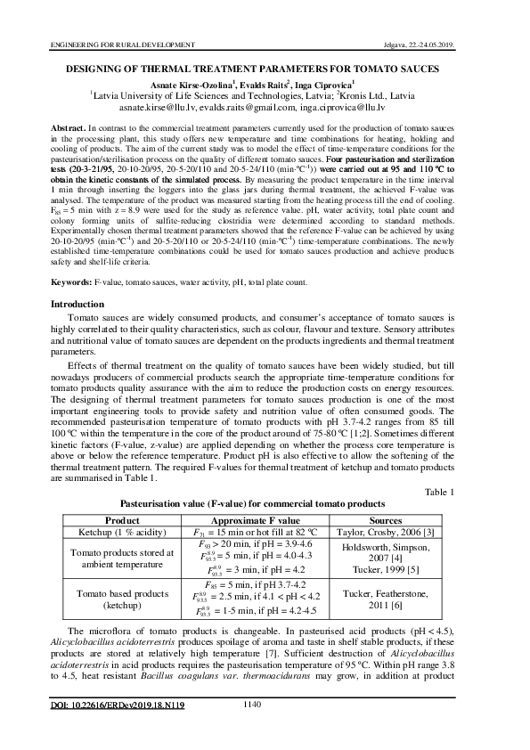 (PDF) Designing of thermal treatment parameters for tomato sauces