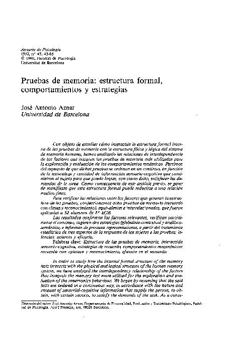 Pruebas de memoria: estructura formal, comportamientos y estrategias