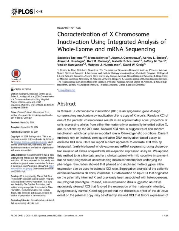(PDF) Characterization of X Chromosome Inactivation Using Integrated ...