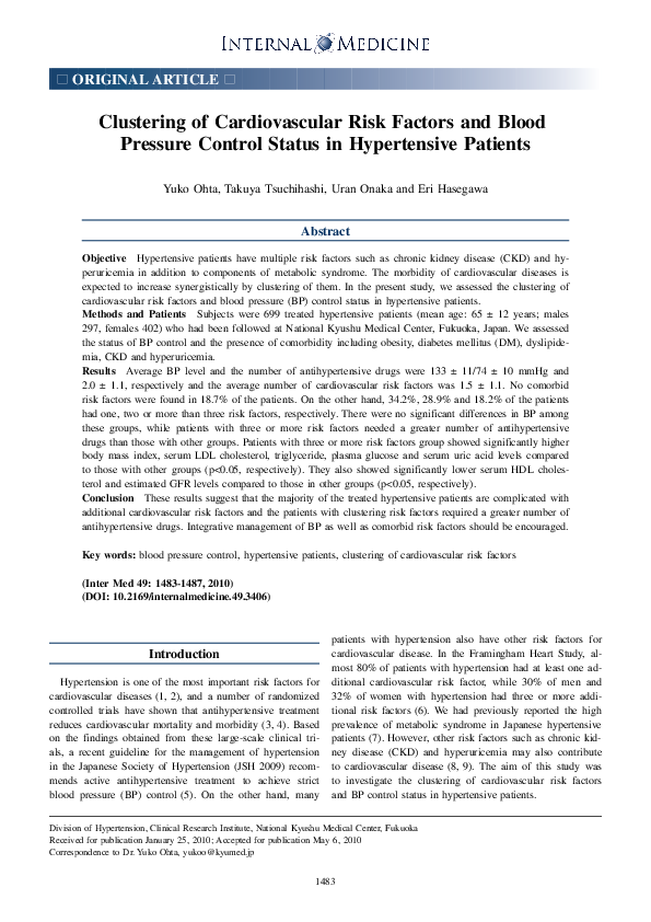 (PDF) Clustering of Cardiovascular Risk Factors and Blood Pressure ...