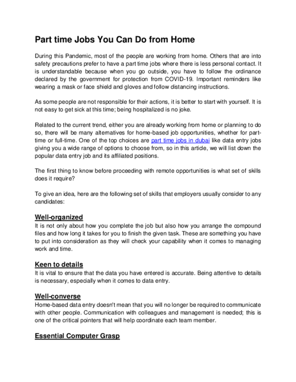 (PDF) Part Time Jobs You Can Do From Home Faizan Idrees Academia.edu