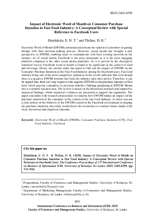 (PDF) Impact of Electronic Word of Mouth on Consumer Purchase Intention ...