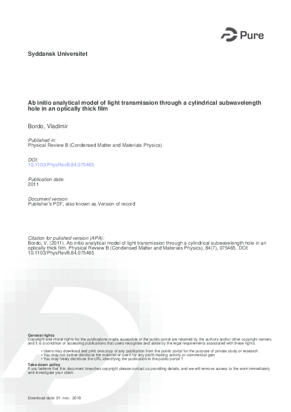 (PDF) Ab initio analytical model of light transmission through a ...