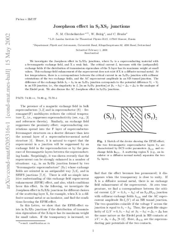 (PDF) Josephson effect in SFXSF junctions