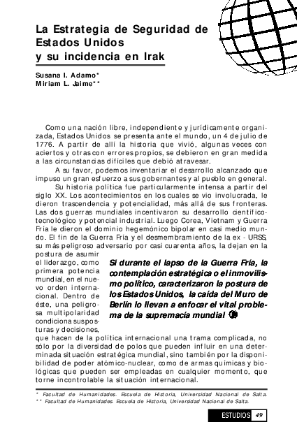(PDF) La estrategia de seguridad de Estados Unidos y su incidencia en Irak