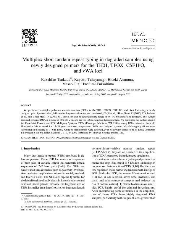 (PDF) Multiplex short tandem repeat typing in degraded samples using ...