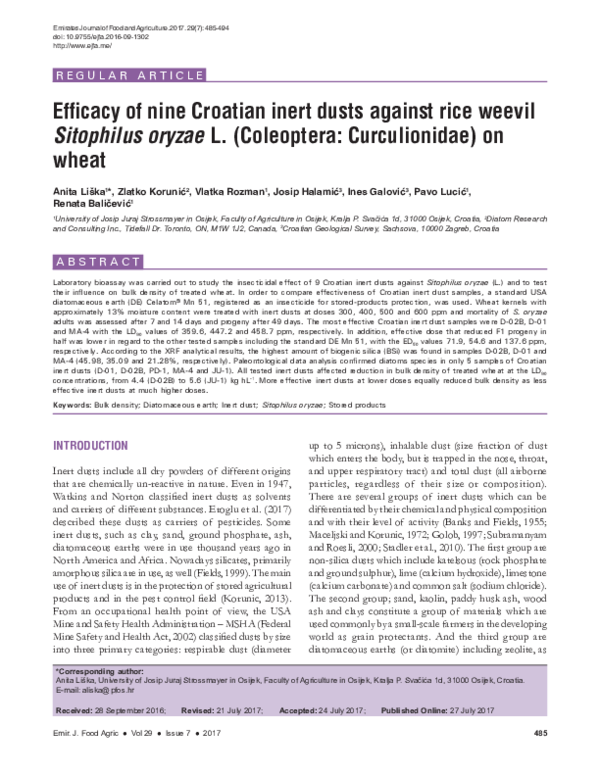 (PDF) Efficacy of Nine Croatian Inert Dusts Against Rice Weevil ...