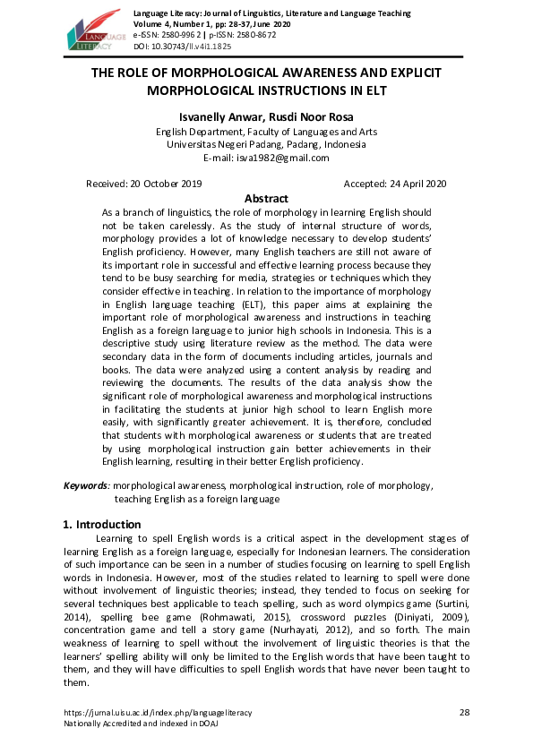 (PDF) The Role of Morphological Awareness and Explicit Morphological ...