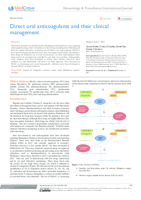 (PDF) Direct Oral Anticoagulants and their Clinical Management